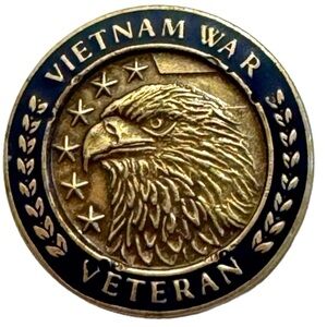 US Military Vietnam War Veteran Gold Tone Lapel Pin Back Button Vintage